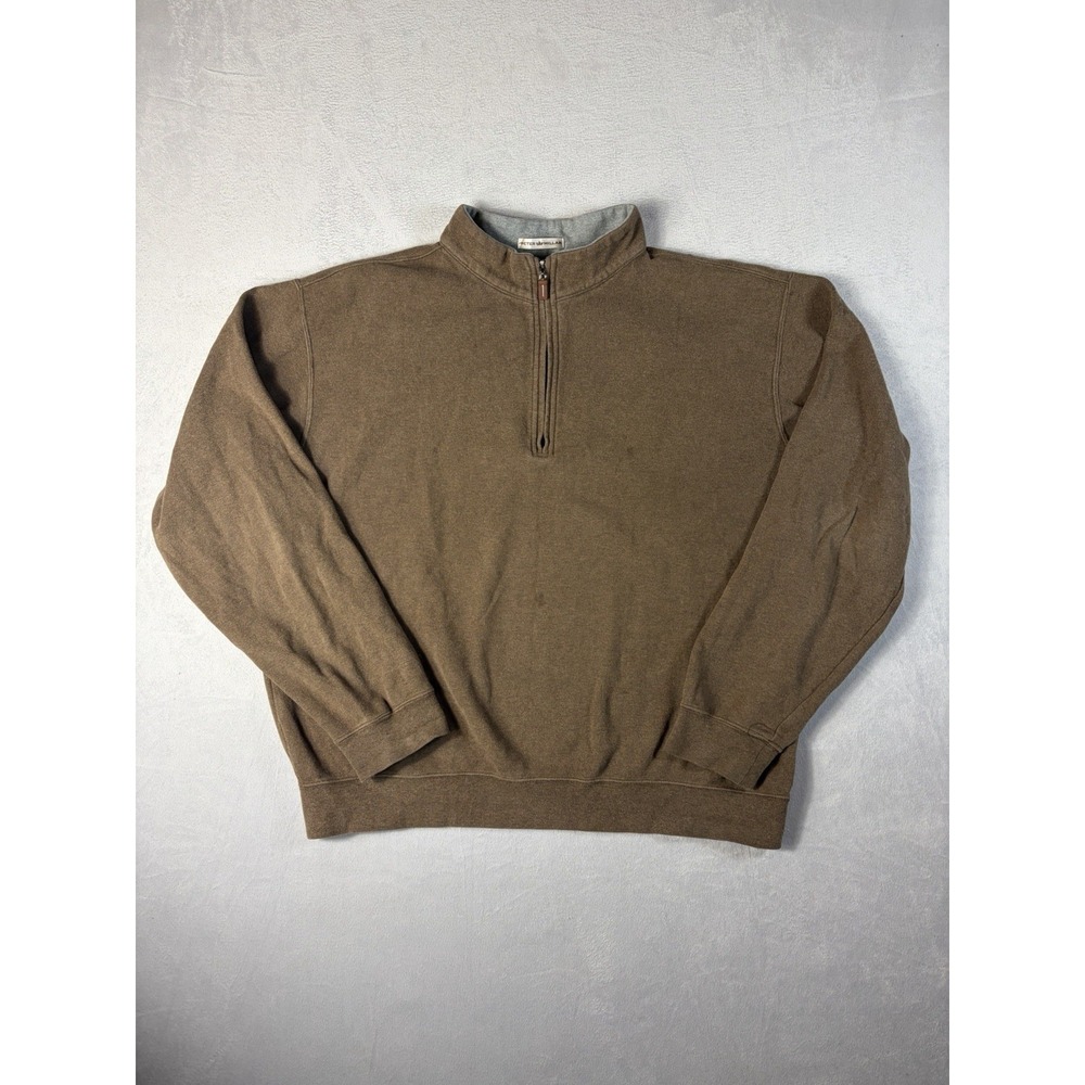 Peter Millar Jacket Mens Large Brown 1/4 Zip Cotton Long‎ Sleeve Bomber
